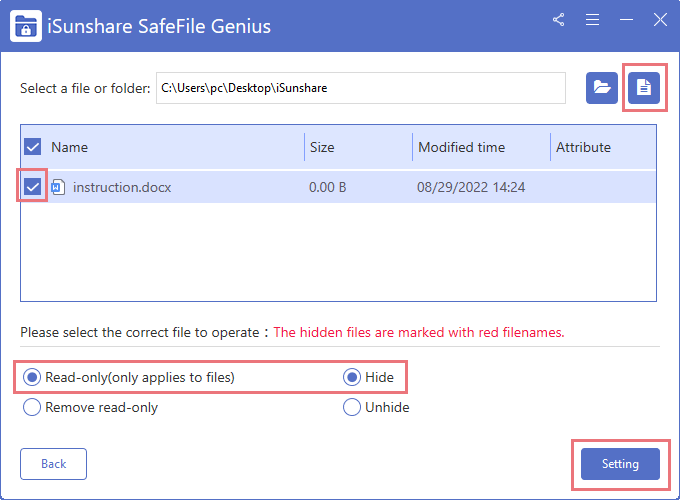 choose file to set properties