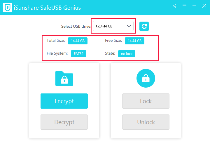 iSunshare SafeUSB Genius automatically detects the USB
