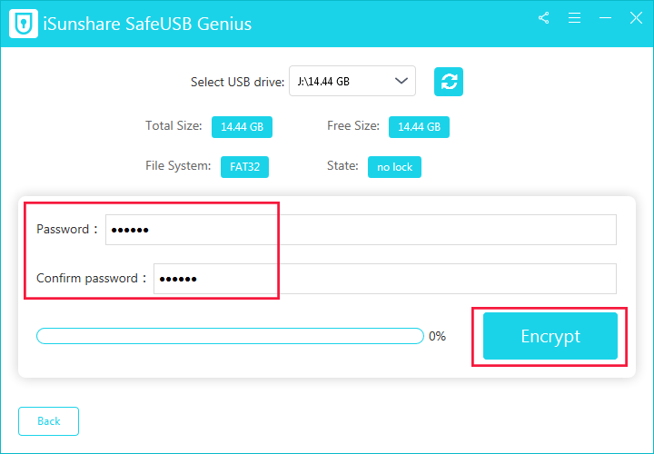 enter password twice and click on Encrypt