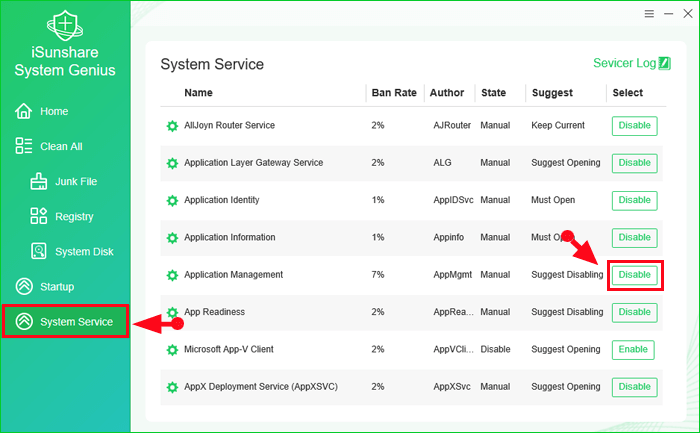 disable system service