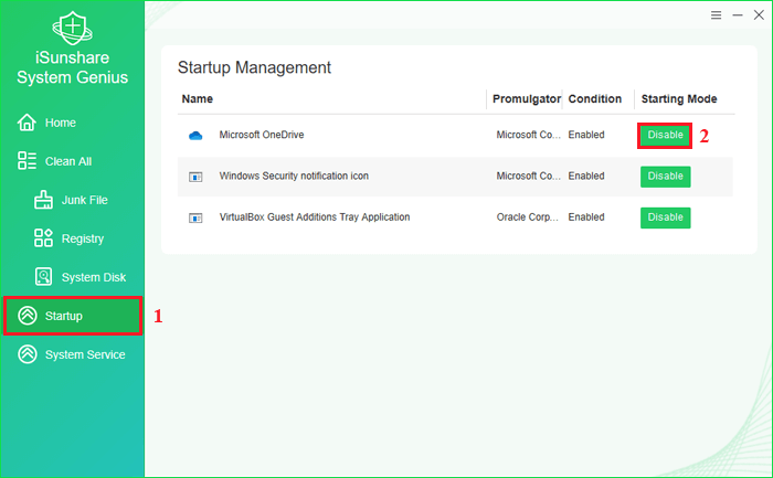 disable the starting mode of the program