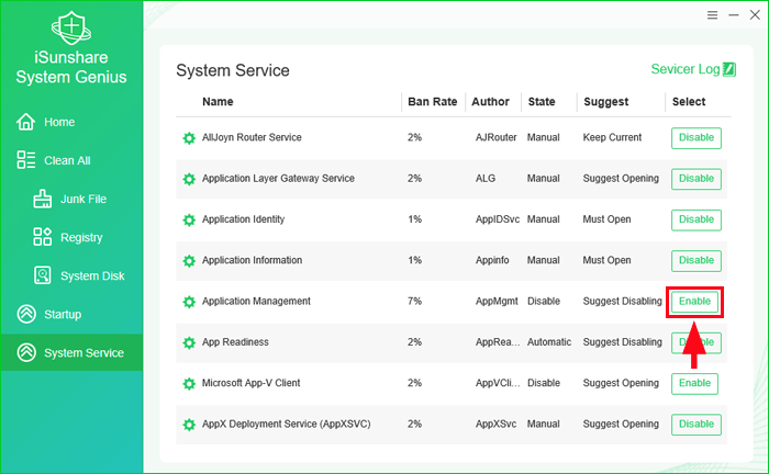 enable system service