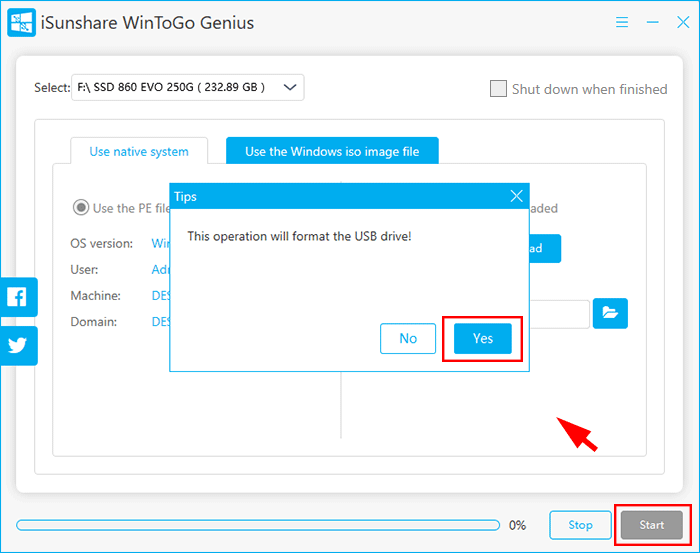 click Start and agree formatting