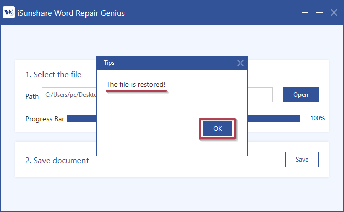 finish fixing damaged docx file