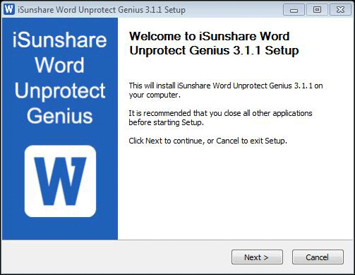 install and run isunshare Word Unprotect Genius