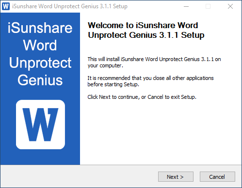 install and run isunshare Word Unprotect Genius