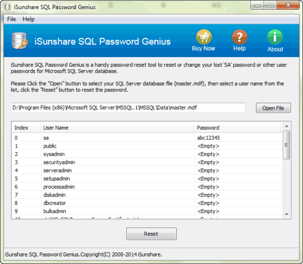 SQL Serverユーザーが新しいパスワードで正常にリセットされました